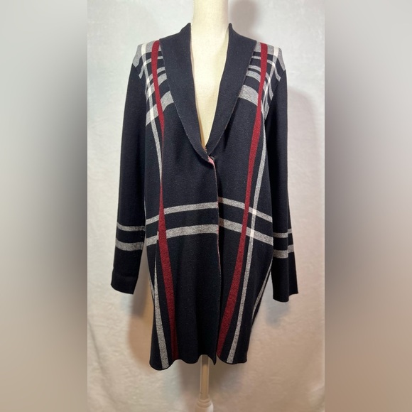 Charter Club Black and Red Plaid Cardigan Sweater Women’s Size L Snap Closure - Picture 2 of 9